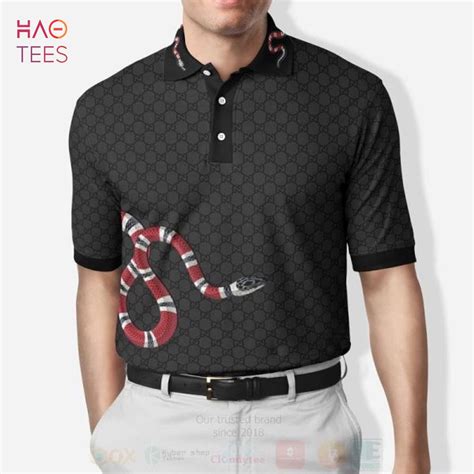 gucci red black white snake stripe shirt|Gucci snake and bee polo.